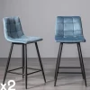 ALTA Tabourets De Bar En Velours|Chaise de bar en velours bleu motif carreaux (lot de 2)