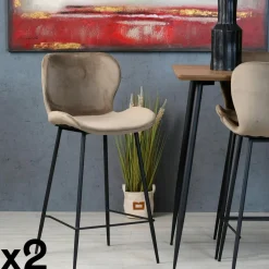 Melbourne Univers Déco·Design Contemporain|Tabourets De Bar En Velours|Chaise de bar en velours gris style moderne (lot de 2)