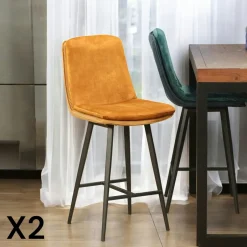 OKA Tabourets De Bar En Velours|Chaise de bar en velours doré à double coussinage (lot de 2)