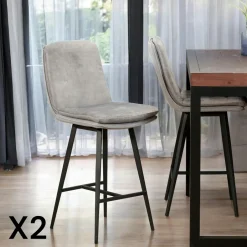 OKA Tabourets De Bar En Velours|Chaise de bar en velours doré à double coussinage (lot de 2)