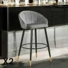 HAWAI Tabourets De Bar En Velours|Chaise de bar en velours gris forme coquillage (lot de 2)