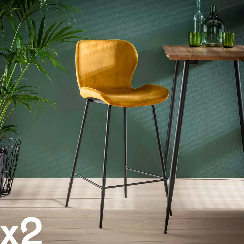 Melbourne Tabourets De Bar En Velours|Chaise de bar en velours jaune style moderne (lot de 2)