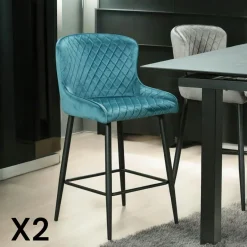 ARLINGTON Tabourets De Bar En Velours|Chaise de bar en velours bleu (lot de 2)