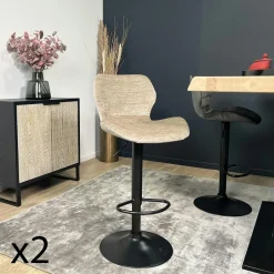 PALERME Tabourets De Bar En Velours|Chaise de bar moderne en velours taupe réglable en hauteur (lot de 2)