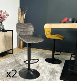 PALERME Tabourets De Bar En Velours|Chaise de bar moderne en velours taupe réglable en hauteur (lot de 2)