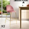 MONTREUX Tabourets De Bar En Velours|Chaise de bar rose en velours à dossier rond (lot de 2)