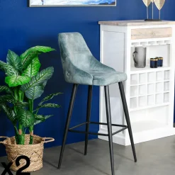 MALMOE Tabourets De Bar En Velours|Chaise de bar velours bleu pétrole (lot de 2)