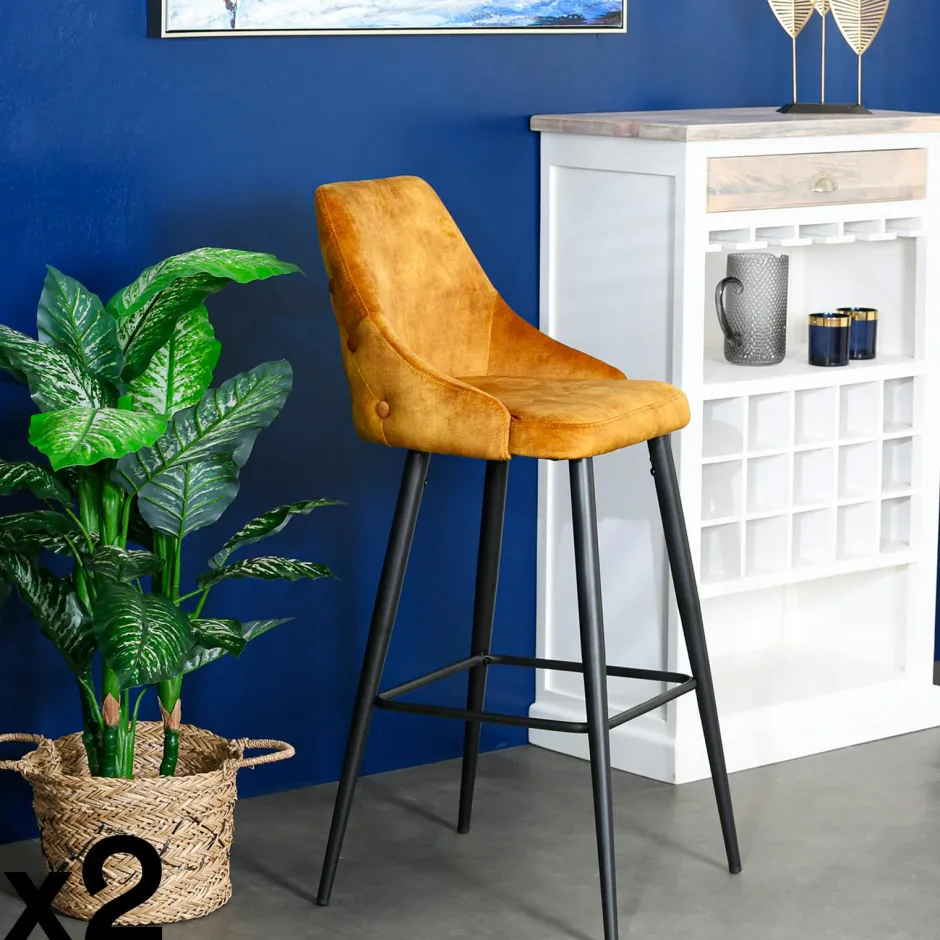 MALMOE Tabourets De Bar En Velours|Chaise de bar velours bleu pétrole (lot de 2)