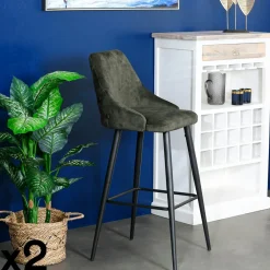 MALMOE Tabourets De Bar En Velours|Chaise de bar velours havane (lot de 2)