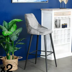 MALMOE Tabourets De Bar En Velours|Chaise de bar velours havane (lot de 2)