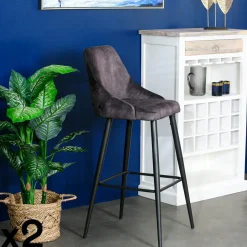 MALMOE Tabourets De Bar En Velours|Chaise de bar velours havane (lot de 2)
