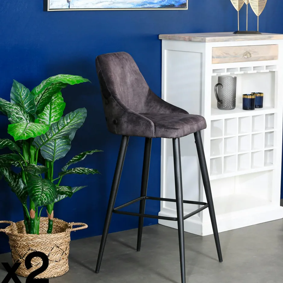 MALMOE Tabourets De Bar En Velours|Chaise de bar velours havane (lot de 2)