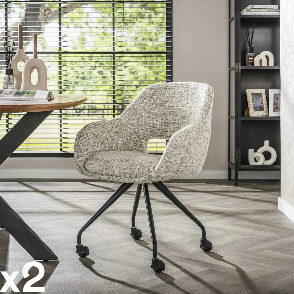 CREEK Chaises Avec Accoudoirs|Chaises Contemporaines|Chaise de bureau à roulettes en tissu gris chiné (lot de 2)