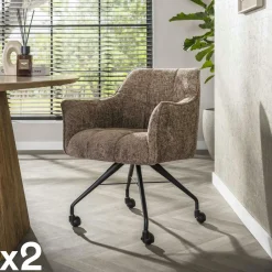Melbourne Meubles De Bureau·Fauteuils De Bureau|Chaises Capitonnées|Chaise de bureau à roulettes beige chaud (lot de 2)