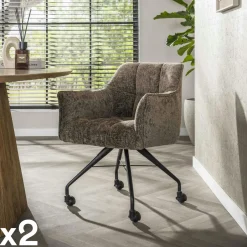 Melbourne Meubles De Bureau·Fauteuils De Bureau|Chaises Capitonnées|Chaise de bureau à roulettes tissu taupe (lot de 2)
