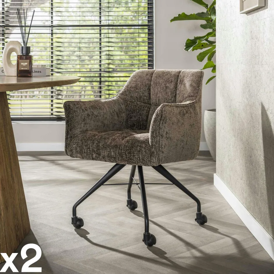 Melbourne Meubles De Bureau·Fauteuils De Bureau|Chaises Capitonnées|Chaise de bureau à roulettes tissu taupe (lot de 2)