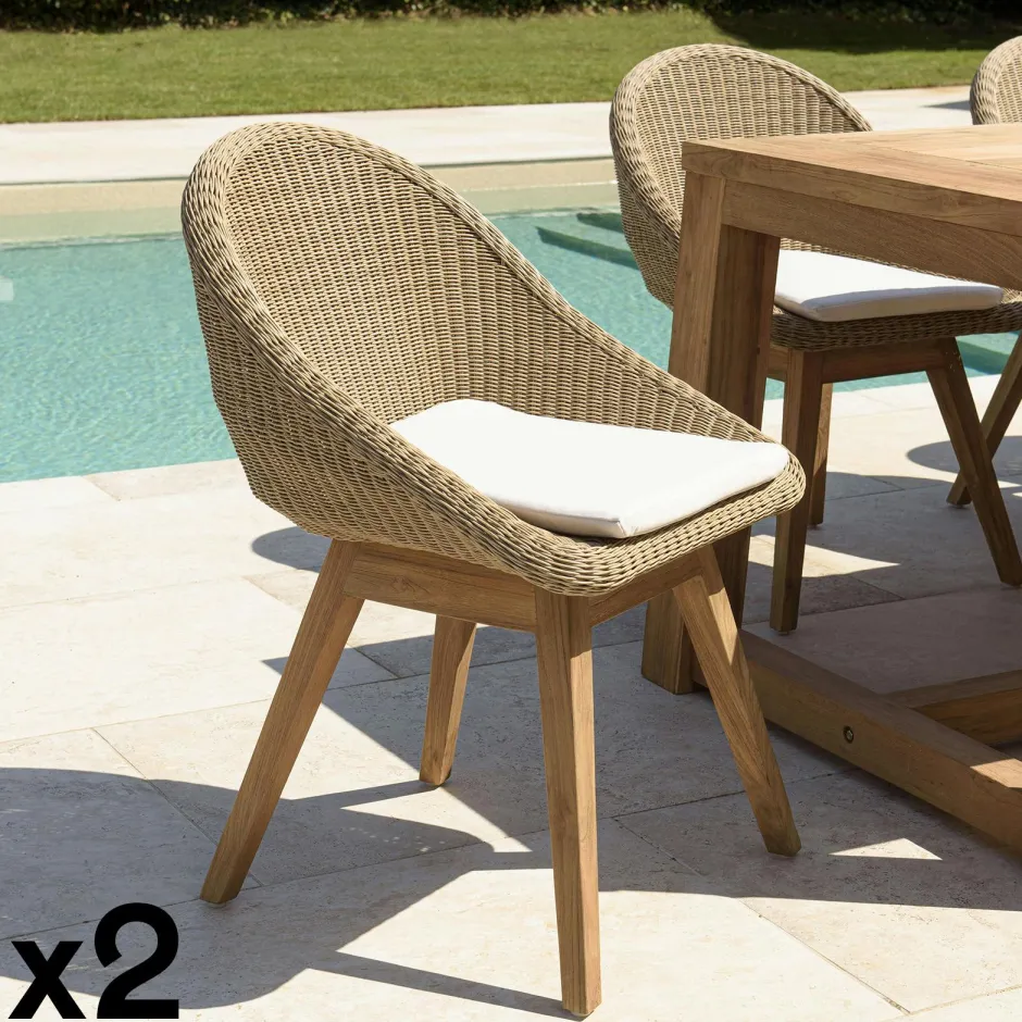 MANY Chaises De Jardin|Chaise de jardin arrondie résine tressée beige (lot de 2)