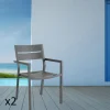 STOCKHOLM Chaises De Jardin|Meubles En Aluminium Brafab|Chaise de jardin avec accoudoirs en aluminium gris ardoise (lot de 2)