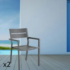 STOCKHOLM Chaises De Jardin|Meubles En Aluminium Brafab|Chaise de jardin avec accoudoirs en aluminium gris ardoise (lot de 2)