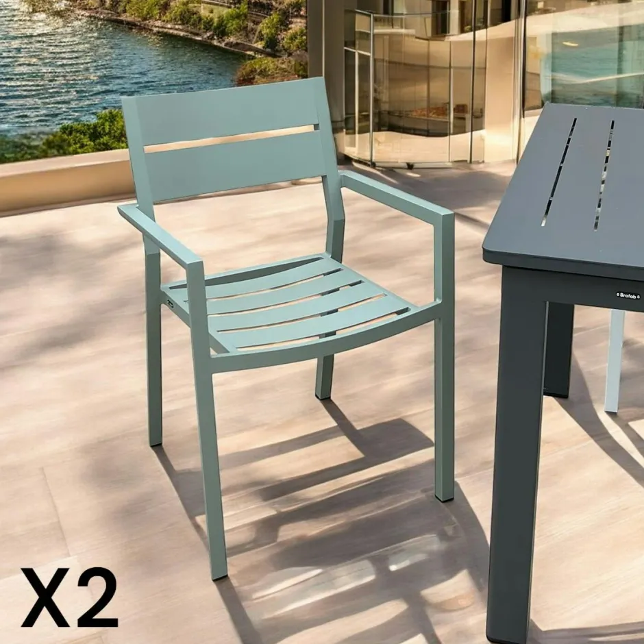 STOCKHOLM Chaises De Jardin|Meubles En Aluminium Brafab|Chaise de jardin avec accoudoirs en aluminium gris ardoise (lot de 2)