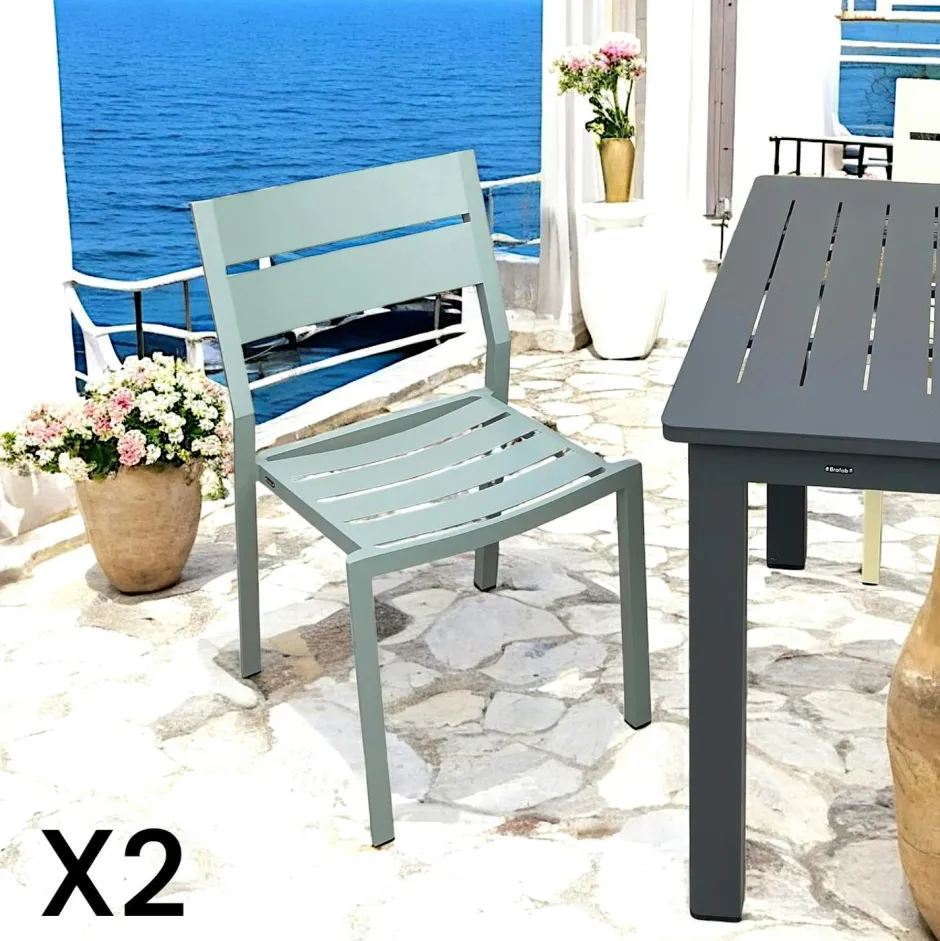 STOCKHOLM Chaises De Jardin|Meubles En Aluminium Brafab|Chaise de jardin avec accoudoirs en aluminium gris ardoise (lot de 2)