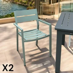 STOCKHOLM Chaises De Jardin|Meubles En Aluminium Brafab|Chaise de jardin avec accoudoirs en aluminium blanc (lot de 2)