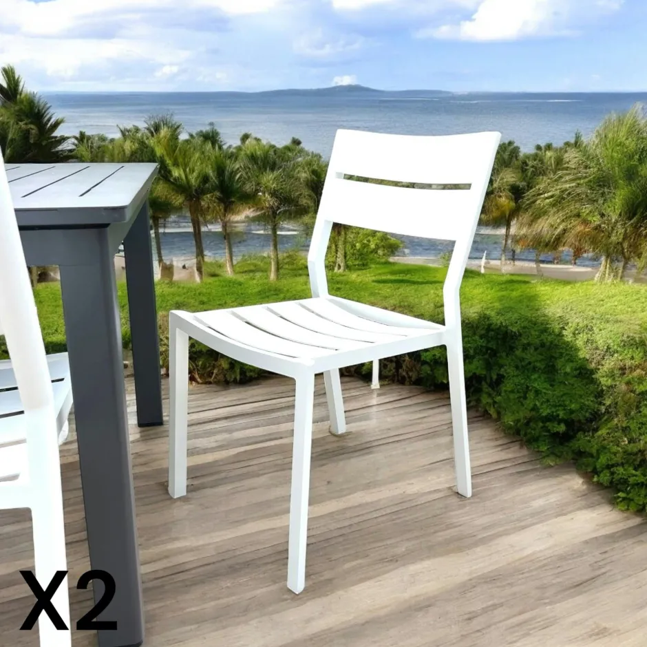 STOCKHOLM Chaises De Jardin|Meubles En Aluminium Brafab|Chaise de jardin avec accoudoirs en aluminium blanc (lot de 2)
