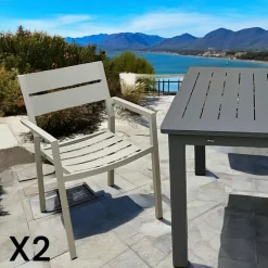 STOCKHOLM Chaises De Jardin|Meubles En Aluminium Brafab|Chaise de jardin avec accoudoirs en aluminium blanc (lot de 2)