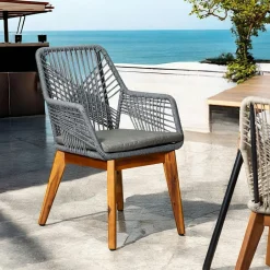 GRENADE Chaises De Jardin|Chaise de jardin beige en corde tressée et pieds bois FSC® (lot de 2)