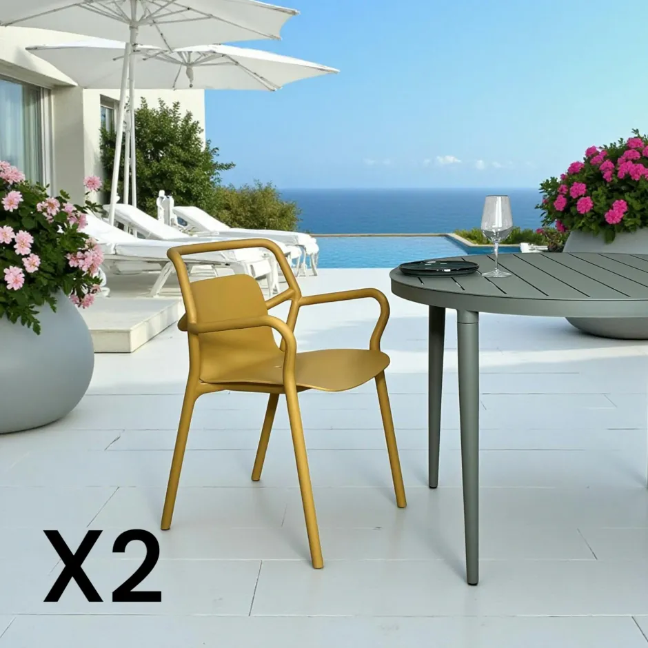 PINETO Chaises De Jardin|Chaise de jardin design jaune, empilable (lot de 2)
