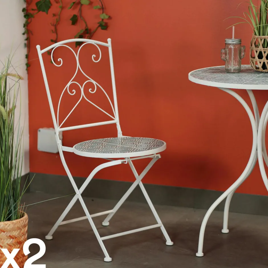 GRENADE Chaises De Jardin|Chaise de jardin en mosaïque beige (lot de 2)