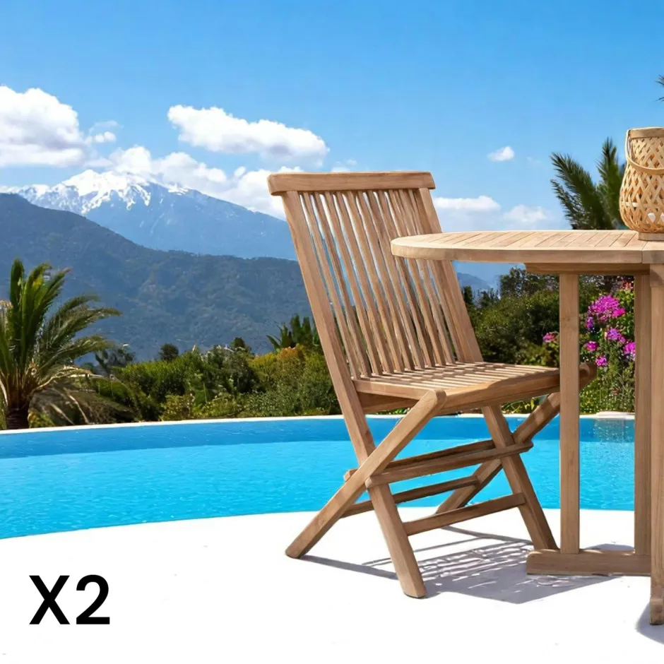 MENDOZA Chaises De Jardin|Chaise de jardin en teck, pliante (lot de 2)