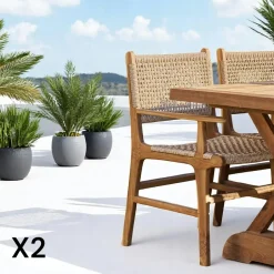 MENDOZA Chaises De Jardin|Chaise de jardin en teck et résine tressée avec accoudoirs (lot de 2)