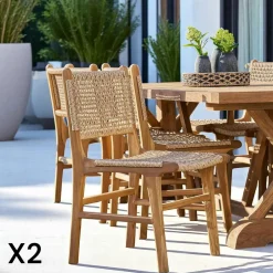 MENDOZA Chaises De Jardin|Chaise de jardin en teck et résine tressée avec accoudoirs (lot de 2)