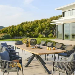 GRENADE Chaises De Jardin|Chaise de jardin noire en corde tressée et pieds bois FSC® (lot de 2)