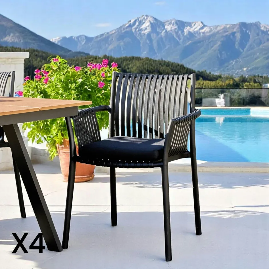 MENDOZA Chaises De Jardin|Chaise de jardin noire (lot de 4)