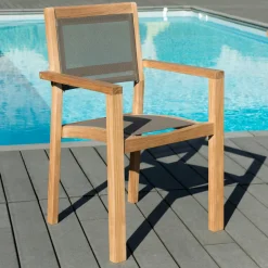 SUMMER Chaises De Jardin|Chaise de Jardin pliante teck textilène taupe (lot de 2)
