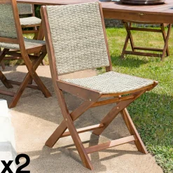 BAHIA Chaises De Jardin|Chaise de jardin pliante bois d'acacia rotin synthétique (lot de 2)