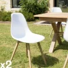 GIJON Chaises De Jardin|Chaise de jardin style scandinave assise blanche pieds couleur naturelle (lot de 2)