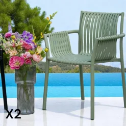 MENDOZA Chaises De Jardin|Chaise de jardin verte (lot de 4)