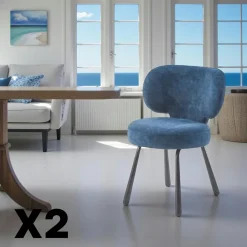 LIGURIE Chaises Contemporaines|Meubles De Cuisine·Chaises|Chaise de salle à manger bleue, assise ronde (lot de 2)
