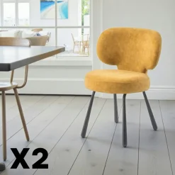 LIGURIE Chaises Contemporaines|Meubles De Cuisine·Chaises|Chaise de salle à manger bleue, assise ronde (lot de 2)