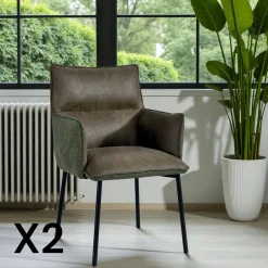 KERALA Meubles De Cuisine·Chaises|Chaises Industrielles|Chaise de salle à manger bi-matière verte (lot de 2)