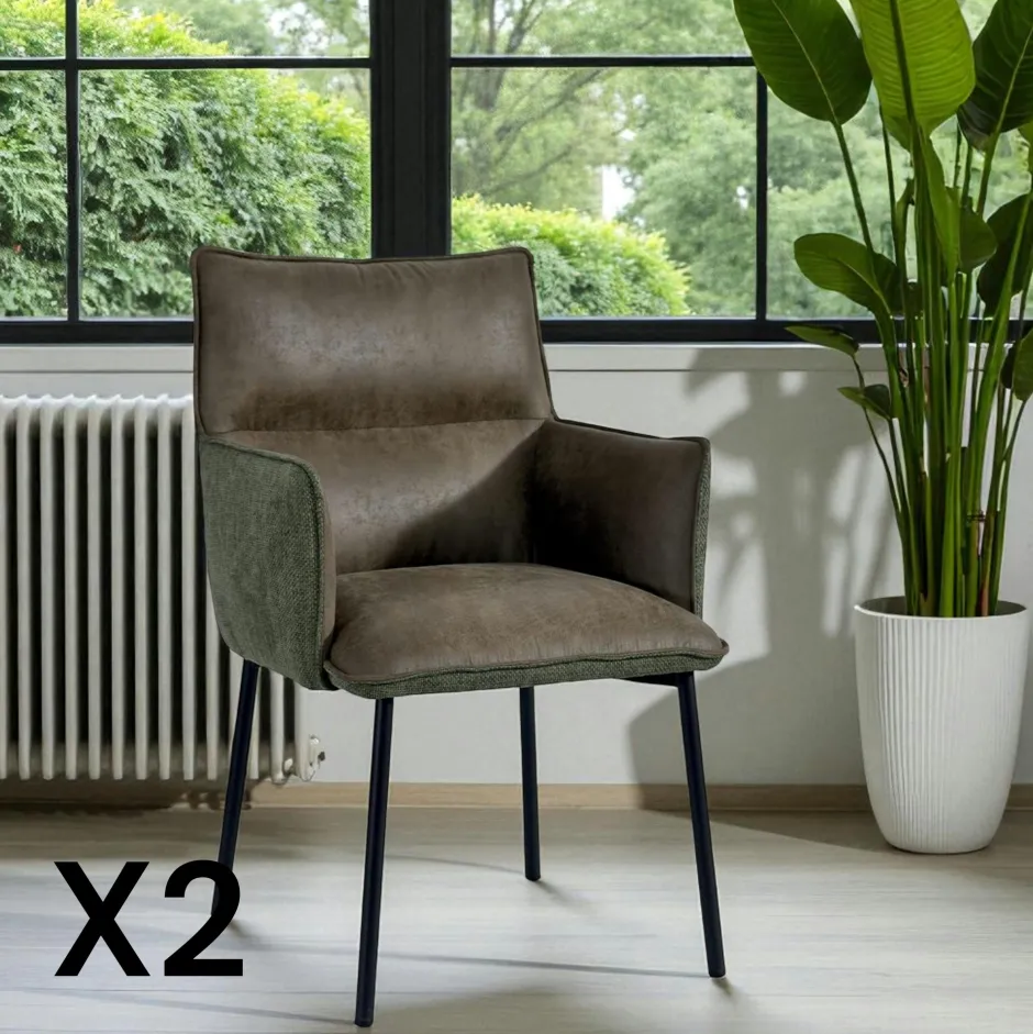 KERALA Meubles De Cuisine·Chaises|Chaises Industrielles|Chaise de salle à manger bi-matière verte (lot de 2)
