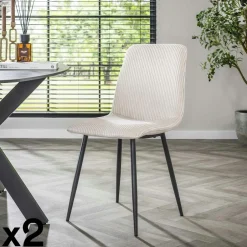 TAJ Chaises Contemporaines|Meubles De Cuisine·Chaises|Chaise de salle à manger beige sable en tissu côtelé (lot de 2)