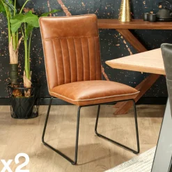 OKA Meubles De Cuisine·Chaises|Chaises Capitonnées|Chaise de salle à manger camel used (lot de 2)