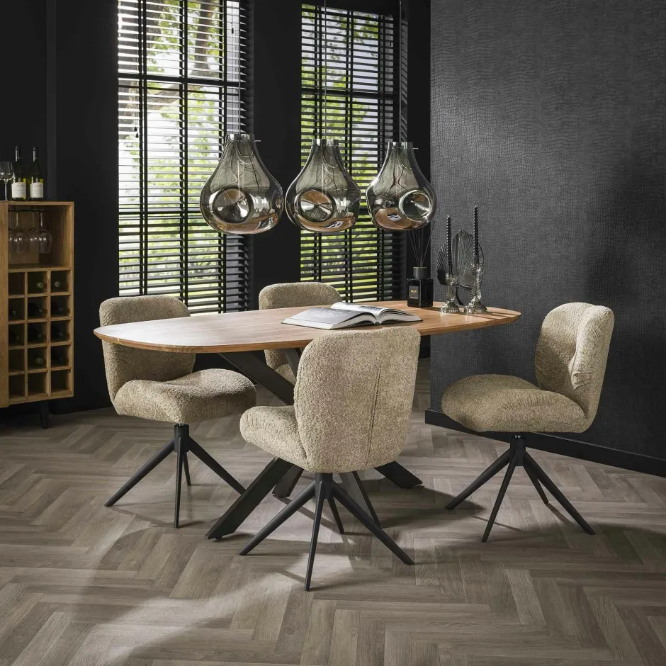 TAJ Chaises Contemporaines|Meubles De Cuisine·Chaises|Chaise de salle à manger en tissu côtelé crème (lot de 2)