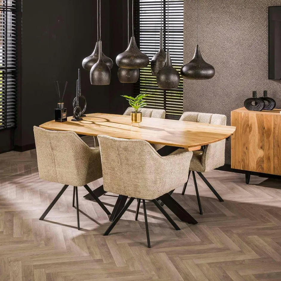 TAJ Chaises Contemporaines|Meubles De Cuisine·Chaises|Chaise de salle à manger en tissu côtelé crème (lot de 2)