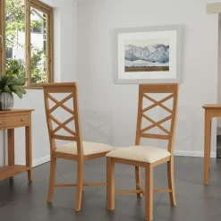 CRUZ Chaises Scandinaves|Chaises En Bois|Chaise de salle à manger en bois de chêne et tissu, dossier croisé (lot de 2)