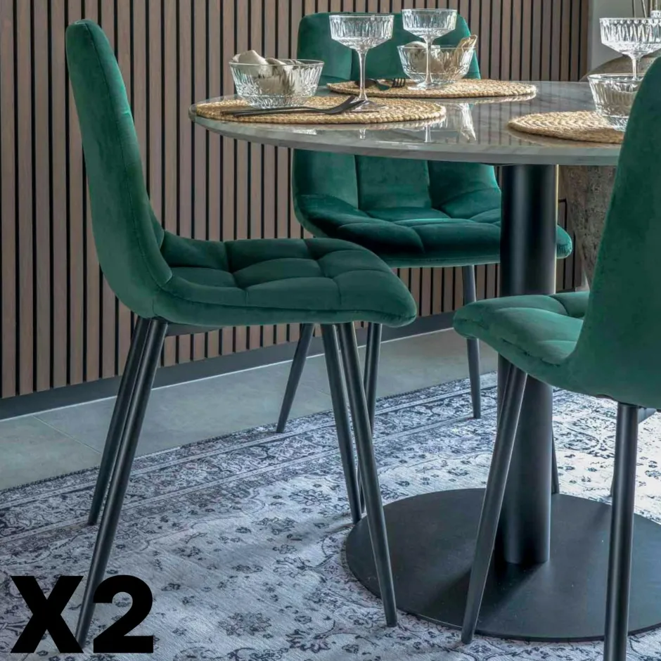 TARAZ Meubles De Cuisine·Chaises|Chaises Velours|Chaise de salle à manger moutarde motif damier (lot de 2)